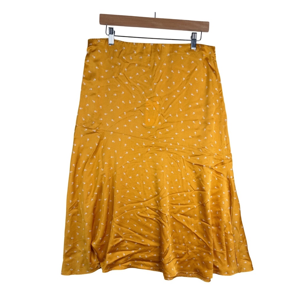 New Good Hart Matilda Jane Polka Dot Midi Side Slit Skirt size Medium Yellow/Whi